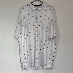 Walter Hagen Polo Shirt Men Size XXL White USA Flag AOP Golf Performance Stretch